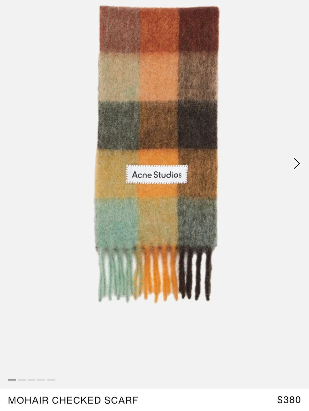 Acne Plaid Mohair-Blend Scarf in Green, Mustard, Brown, Gray, Cream - Picture 3 of 3